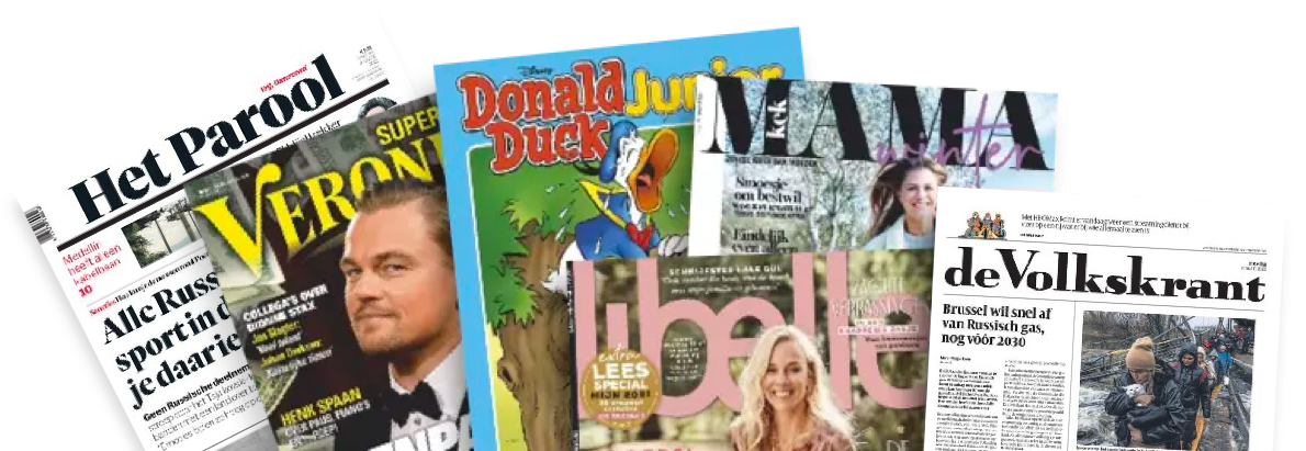 Afbeelding van tijdschriften en kranten die in Kiosk.nl worden verkocht